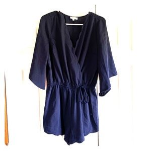 Navy V Neck Romper with Sleeves.